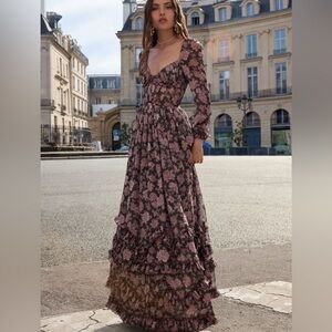 V. Chapman Floral Maxi Dress in Mauve and Black